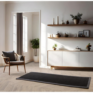 Sisal Modern Plain Cotton Border Natural-Fibre Ribbed Textured Flatweave Black/Steel Grey Runner-Asiatic Carpets-Rug Love - The Most Loved Rug Store